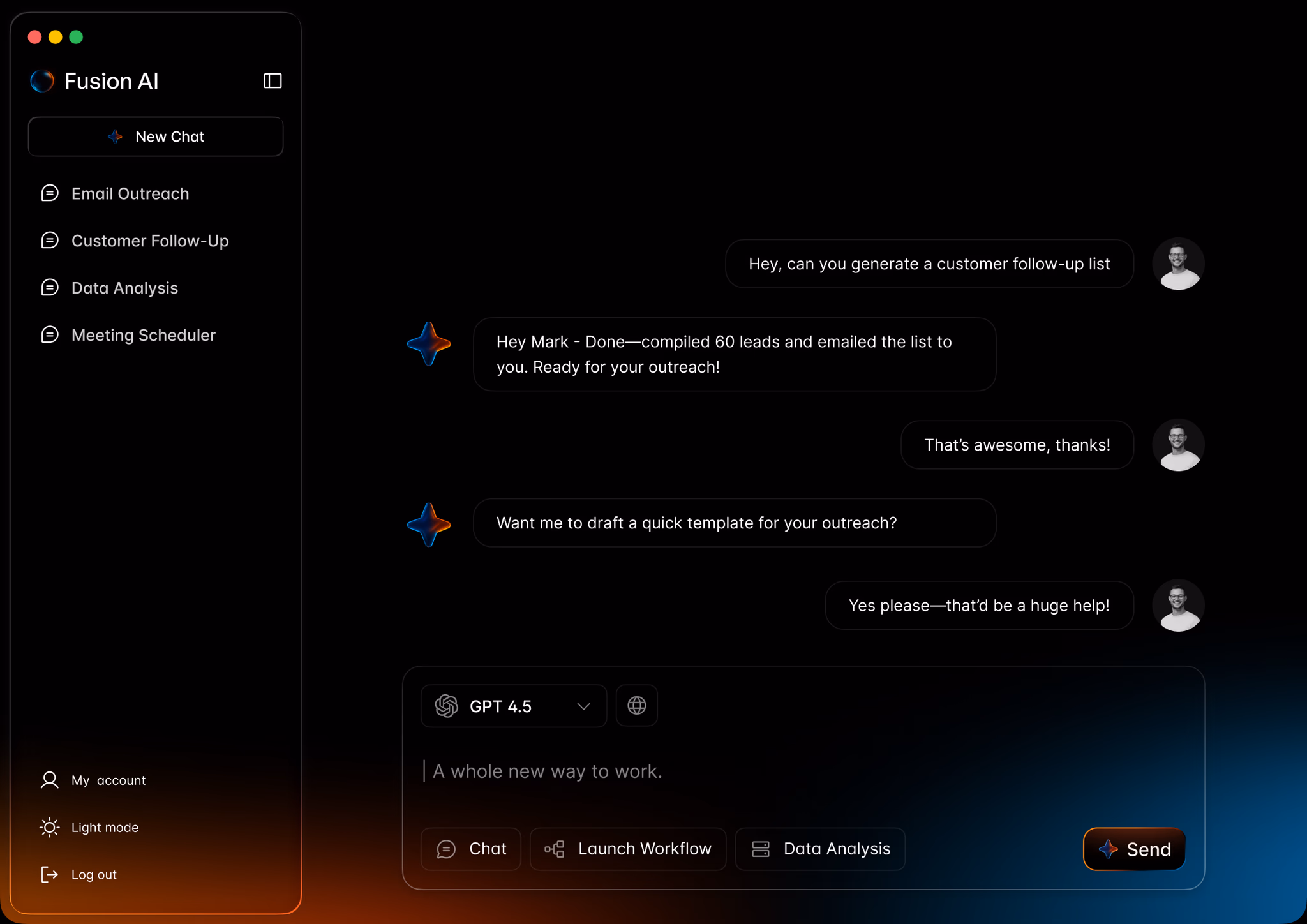 AI assistant workspace on a smaller screen